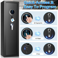 Biometric Fireproof Rifle Gun Safe, 77LB Heavy Duty Gun Safes for Home Rifle and Pistols, Quick Access Anti-Theft Gun Cabinet with 3 Handgun Pocket, LED Light, Removable Shelf