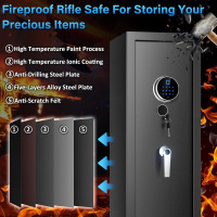 Biometric Fireproof Rifle Gun Safe, 77LB Heavy Duty Gun Safes for Home Rifle and Pistols, Quick Access Anti-Theft Gun Cabinet with 3 Handgun Pocket, LED Light, Removable Shelf