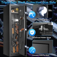 Biometric Fireproof Rifle Gun Safe, 77LB Heavy Duty Gun Safes for Home Rifle and Pistols, Quick Access Anti-Theft Gun Cabinet with 3 Handgun Pocket, LED Light, Removable Shelf
