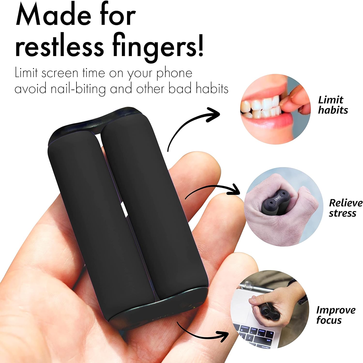 ONO Roller - Handheld Fidget Toy for Adults | Help Relieve Stress, Anxiety, Tension | Promotes Focus, Clarity | Compact, Portable Design (Black, Junior Size - ABS Plastic) Junior Size ABS Plastic - Black
