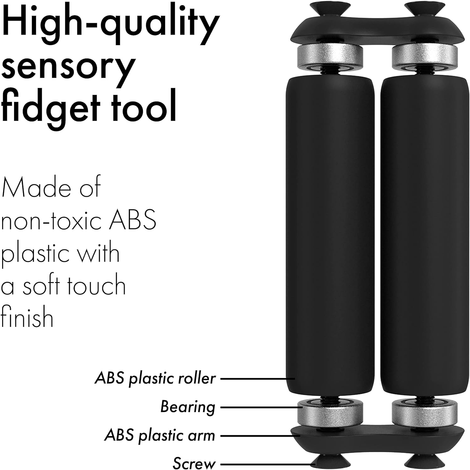 ONO Roller - Handheld Fidget Toy for Adults | Help Relieve Stress, Anxiety, Tension | Promotes Focus, Clarity | Compact, Portable Design (Black, Junior Size - ABS Plastic) Junior Size ABS Plastic - Black
