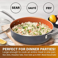 Gotham Steel Nonstick Deep Saute Pan with Lid – 5.5 Quart Large Ceramic Jumbo Cooker 12 Inch Frying Pan with Lid, Stay Cool Handle + Helper Handle, Oven & Dishwasher Safe, 100% PFOA Free