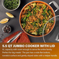 Gotham Steel Nonstick Deep Saute Pan with Lid – 5.5 Quart Large Ceramic Jumbo Cooker 12 Inch Frying Pan with Lid, Stay Cool Handle + Helper Handle, Oven & Dishwasher Safe, 100% PFOA Free