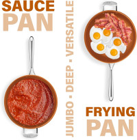 Gotham Steel Nonstick Deep Saute Pan with Lid – 5.5 Quart Large Ceramic Jumbo Cooker 12 Inch Frying Pan with Lid, Stay Cool Handle + Helper Handle, Oven & Dishwasher Safe, 100% PFOA Free