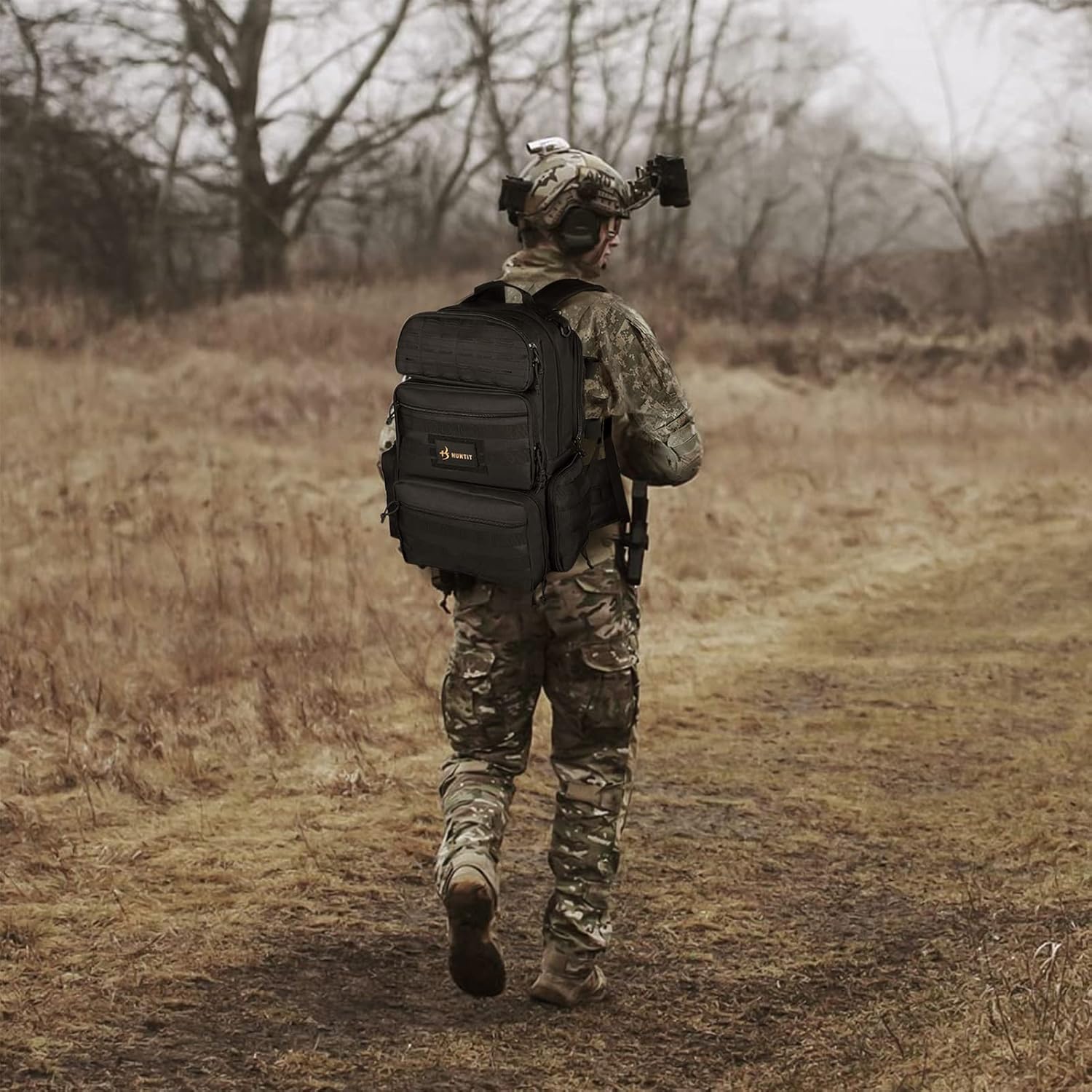 HUNTIT Tactical Range Backpack for Handguns and Ammo with 5 Pistol Cases Gun Backpack Shooting Backpack Pistol Range Bag with Waterproof Rain Cover(Black)