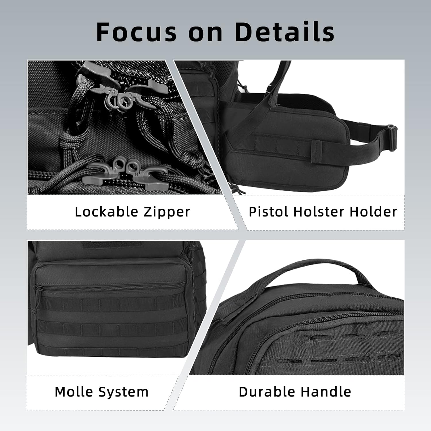 HUNTIT Tactical Range Backpack for Handguns and Ammo with 5 Pistol Cases Gun Backpack Shooting Backpack Pistol Range Bag with Waterproof Rain Cover(Black)