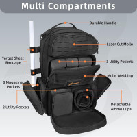 HUNTIT Tactical Range Backpack for Handguns and Ammo with 5 Pistol Cases Gun Backpack Shooting Backpack Pistol Range Bag with Waterproof Rain Cover(Black)