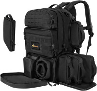 HUNTIT Tactical Range Backpack for Handguns and Ammo with 5 Pistol Cases Gun Backpack Shooting Backpack Pistol Range Bag with Waterproof Rain Cover(Black)