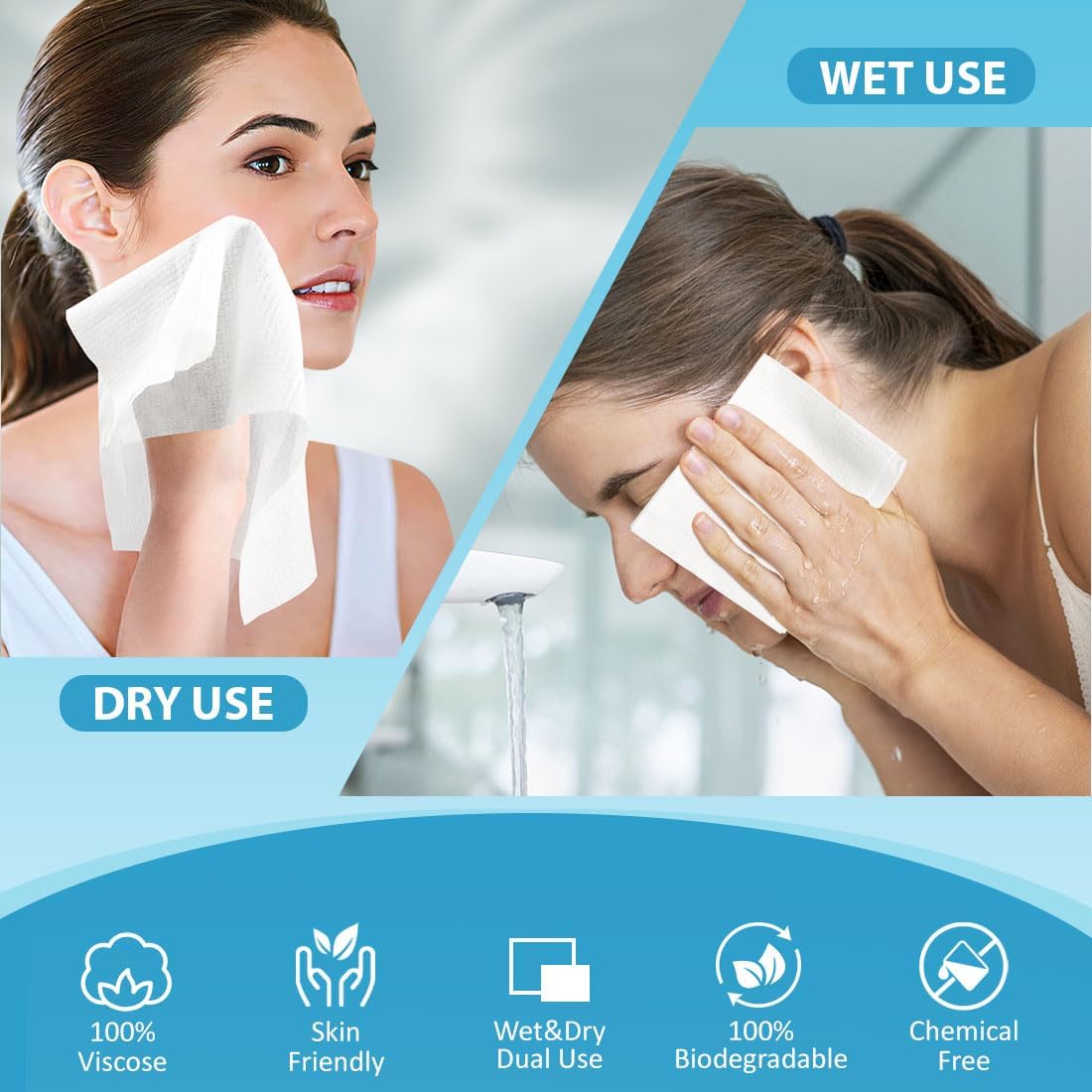 HOMEXCEL Face Towels, 200 Count (4 Box) Disposable Face Towelettes, Biodegradable Makeup Remover Dry Wipes, Super Soft Clean Facial Towels Wash Cloth for Sensitive Skin 7.88x7.88 Inch (Pack of 50, 4 Box)