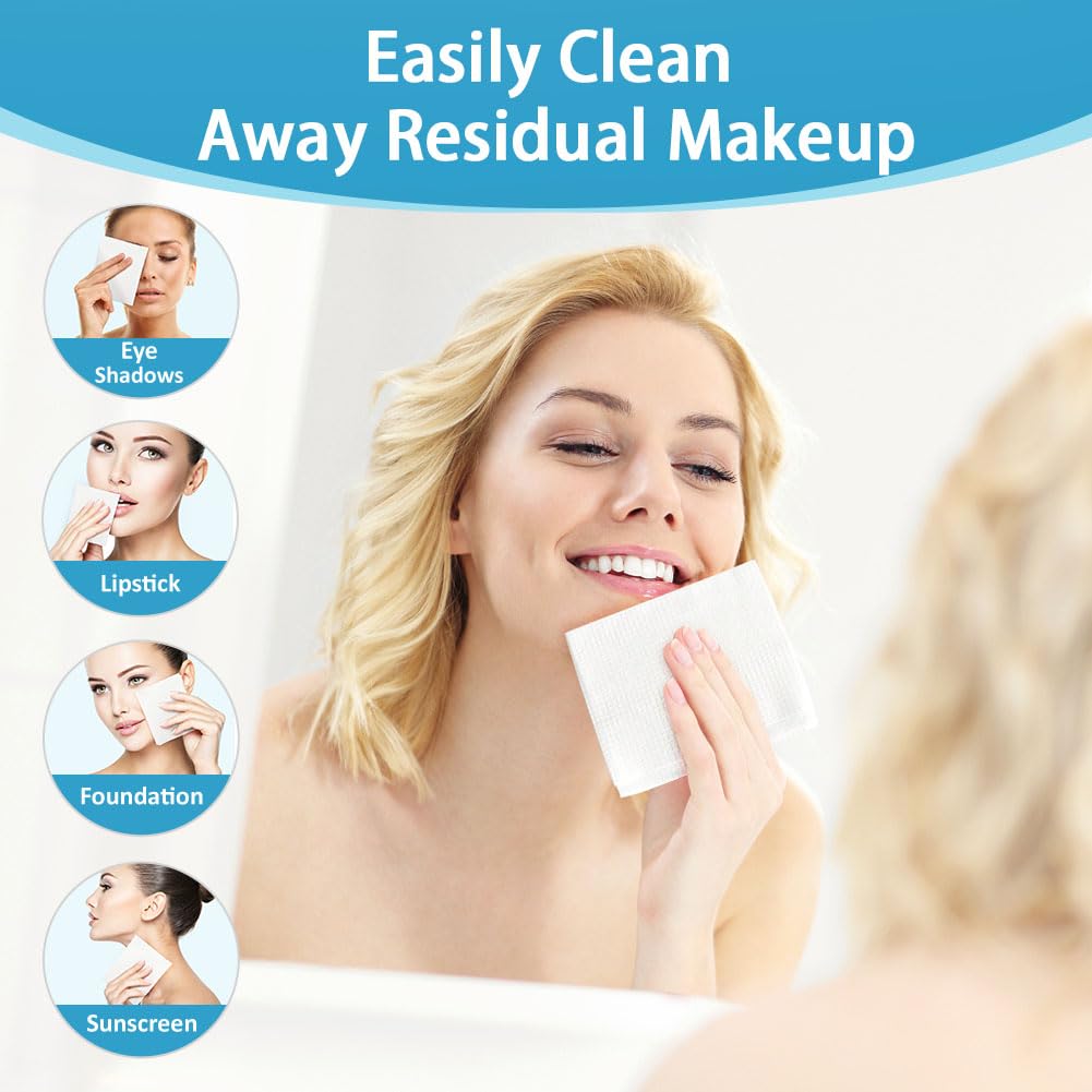 HOMEXCEL Face Towels, 200 Count (4 Box) Disposable Face Towelettes, Biodegradable Makeup Remover Dry Wipes, Super Soft Clean Facial Towels Wash Cloth for Sensitive Skin 7.88x7.88 Inch (Pack of 50, 4 Box)