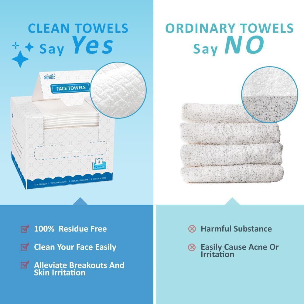 HOMEXCEL Face Towels, 200 Count (4 Box) Disposable Face Towelettes, Biodegradable Makeup Remover Dry Wipes, Super Soft Clean Facial Towels Wash Cloth for Sensitive Skin 7.88x7.88 Inch (Pack of 50, 4 Box)