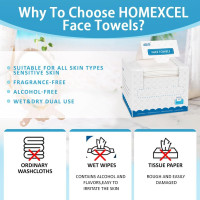 HOMEXCEL Face Towels, 200 Count (4 Box) Disposable Face Towelettes, Biodegradable Makeup Remover Dry Wipes, Super Soft Clean Facial Towels Wash Cloth for Sensitive Skin 7.88x7.88 Inch (Pack of 50, 4 Box)