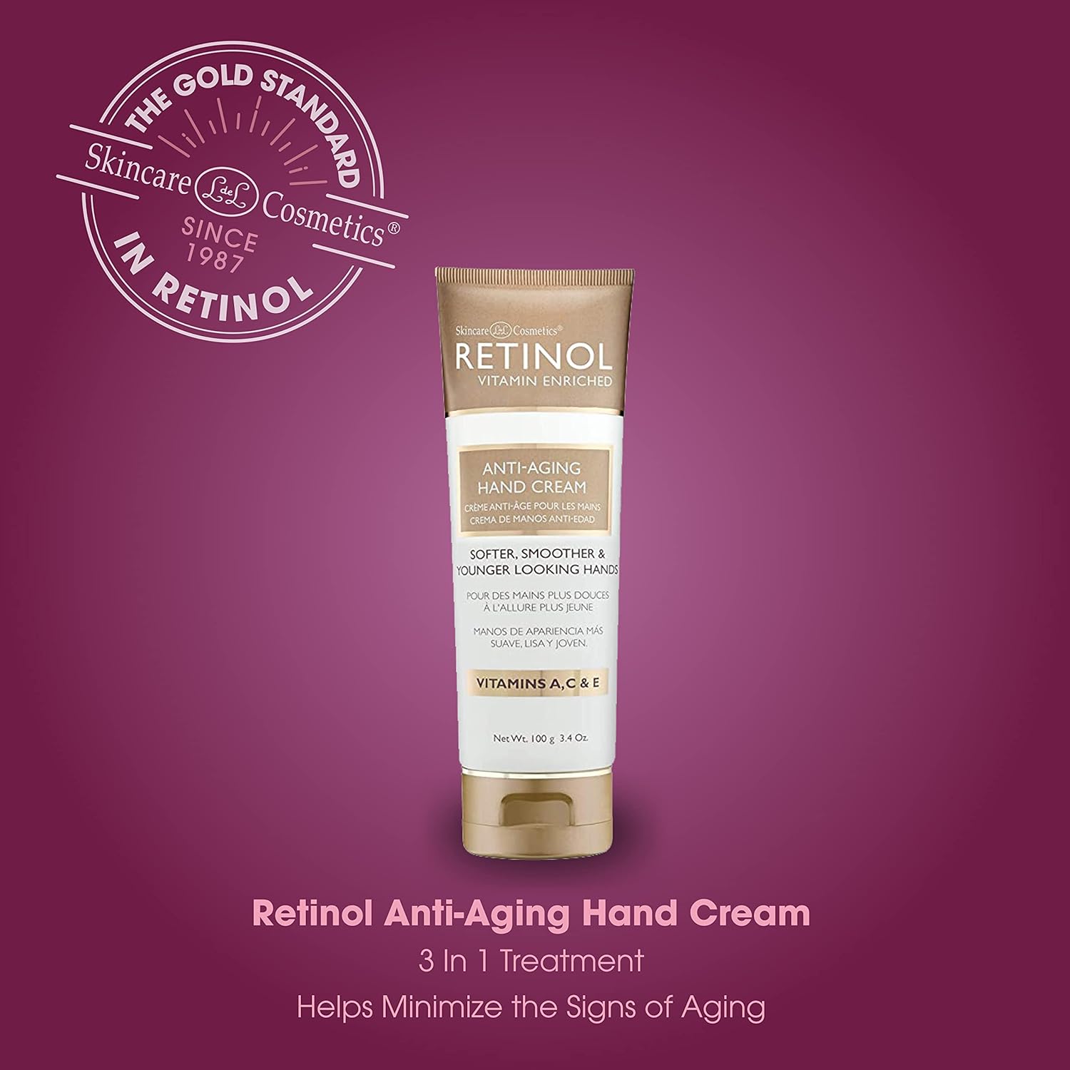 Retinol Anti-Aging Hand Cream – The Original Brand For Younger Looking Hands –Rich, Velvety Hand Cream Conditions & Protects Skin, Nails & Cuticles – Vitamin A Minimizes Age’s Effect on Skin 3.4 Ounce (Pack of 1)