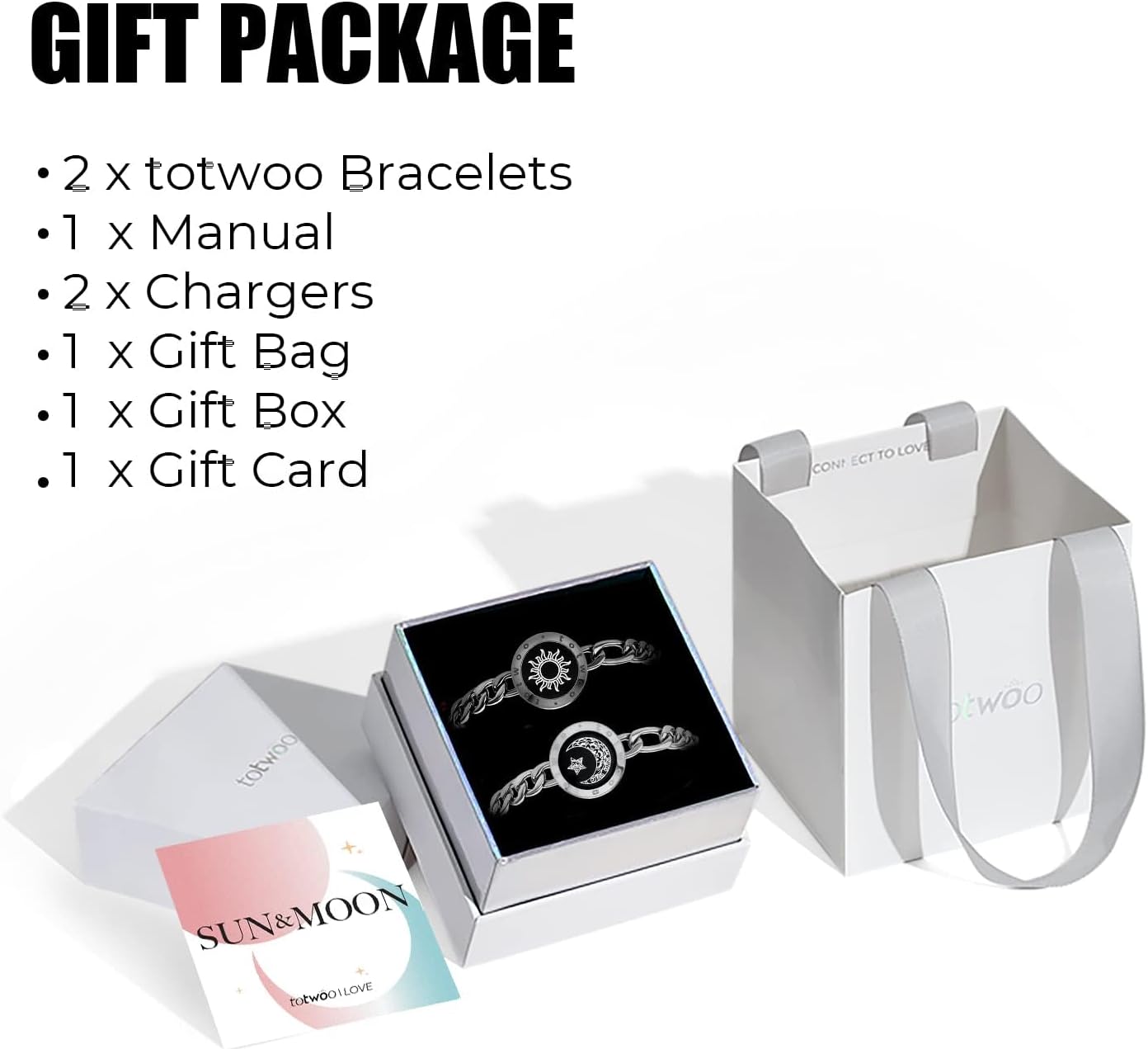 Long Distance Touch Bracelets for Couples, Light up & Vibration for Love Couples Bracelets - Long Distance Relationship Gifts for Girlfriend Mother-Daughter, Sisters Bluetooth APP Set Up Pairing Jewelry 4-Figaro Chain/Black Sliver