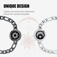 TOTWOO Long Distance Touch Bracelets for Couples, Vibration & Light up for Love Couples Bracelets | Long Distance Relationship Gifts for Girlfriend Bluetooth Pairing Jewelry 4-Figaro Chain/Black Sliver