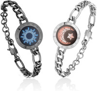 TOTWOO Long Distance Touch Bracelets for Couples, Vibration & Light up for Love Couples Bracelets | Long Distance Relationship Gifts for Girlfriend Bluetooth Pairing Jewelry 4-Figaro Chain/Black Sliver