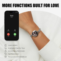 TOTWOO Long Distance Touch Bracelets for Couples, Vibration & Light up for Love Couples Bracelets | Long Distance Relationship Gifts for Girlfriend Bluetooth Pairing Jewelry 4-Figaro Chain/Black Sliver