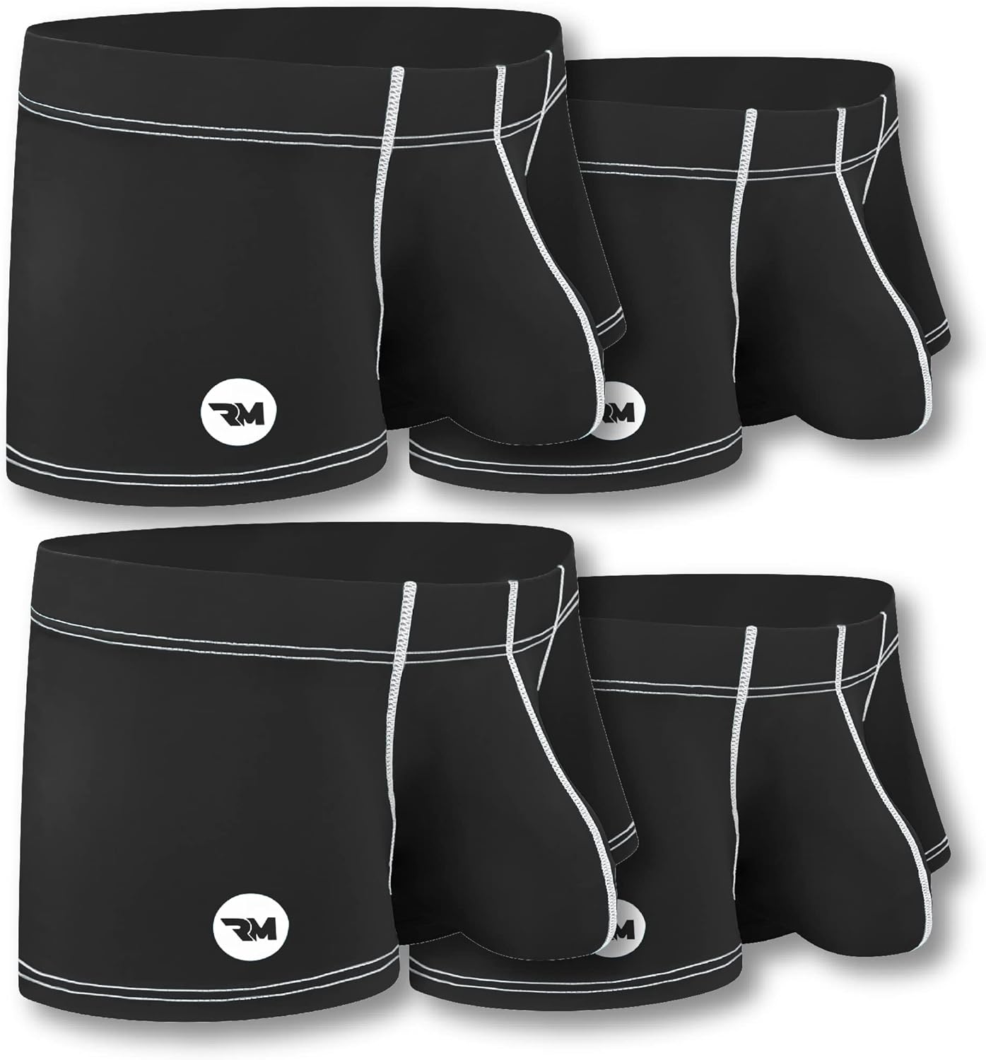Real Men Pouch Boxer Briefs 3 Inch Inseam - Nylon Ice Silk - ABCD Custom Pouch Size - Waist XS-5XL D Pouch 3X-Large 1pk 3in Black W White Stitch