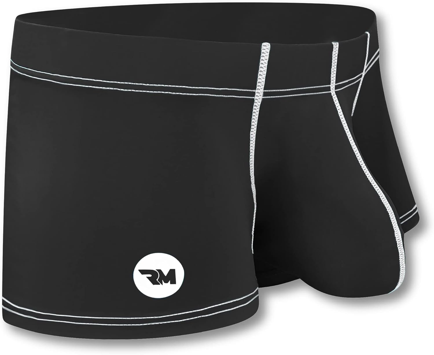 Real Men Pouch Boxer Briefs 3 Inch Inseam - Nylon Ice Silk - ABCD Custom Pouch Size - Waist XS-5XL D Pouch 3X-Large 1pk 3in Black W White Stitch