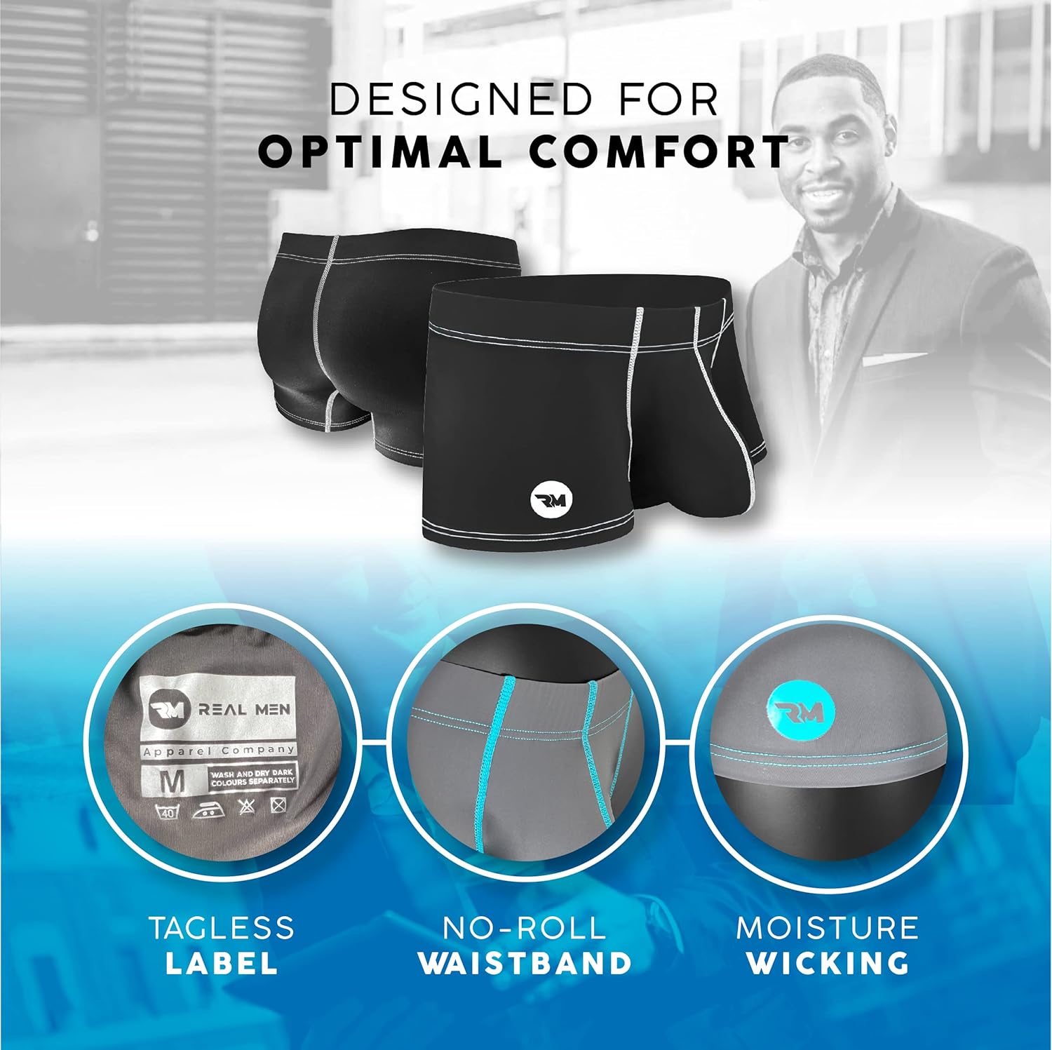 Real Men Pouch Boxer Briefs 3 Inch Inseam - Nylon Ice Silk - ABCD Custom Pouch Size - Waist XS-5XL D Pouch 3X-Large 1pk 3in Black W White Stitch