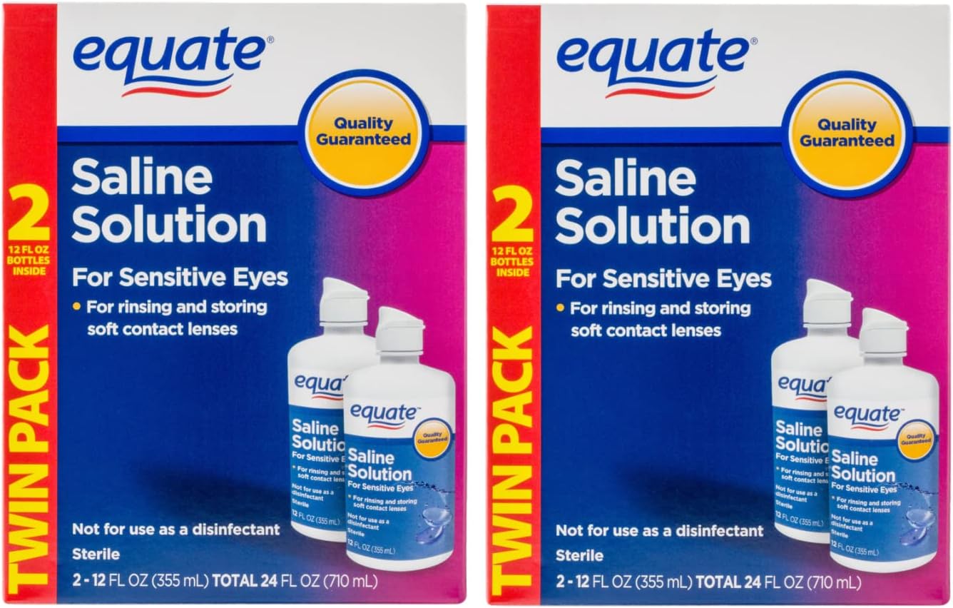 Equate Saline Solution for Sensitive Eyes, 12 FL Oz Bottles, ( 2 Twin Pack ) Total 4 Count, Complete and Proper Eye Care Solution
