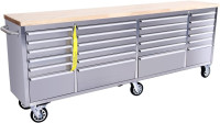 CT 96 Inch Mobile Workbench with 24 Storage Drawers, Rolling Tool Chest, Large Toolbox with Wheels for Garage Silver