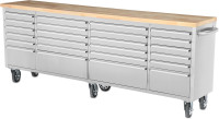 CT 96 Inch Mobile Workbench with 24 Storage Drawers, Rolling Tool Chest, Large Toolbox with Wheels for Garage Silver