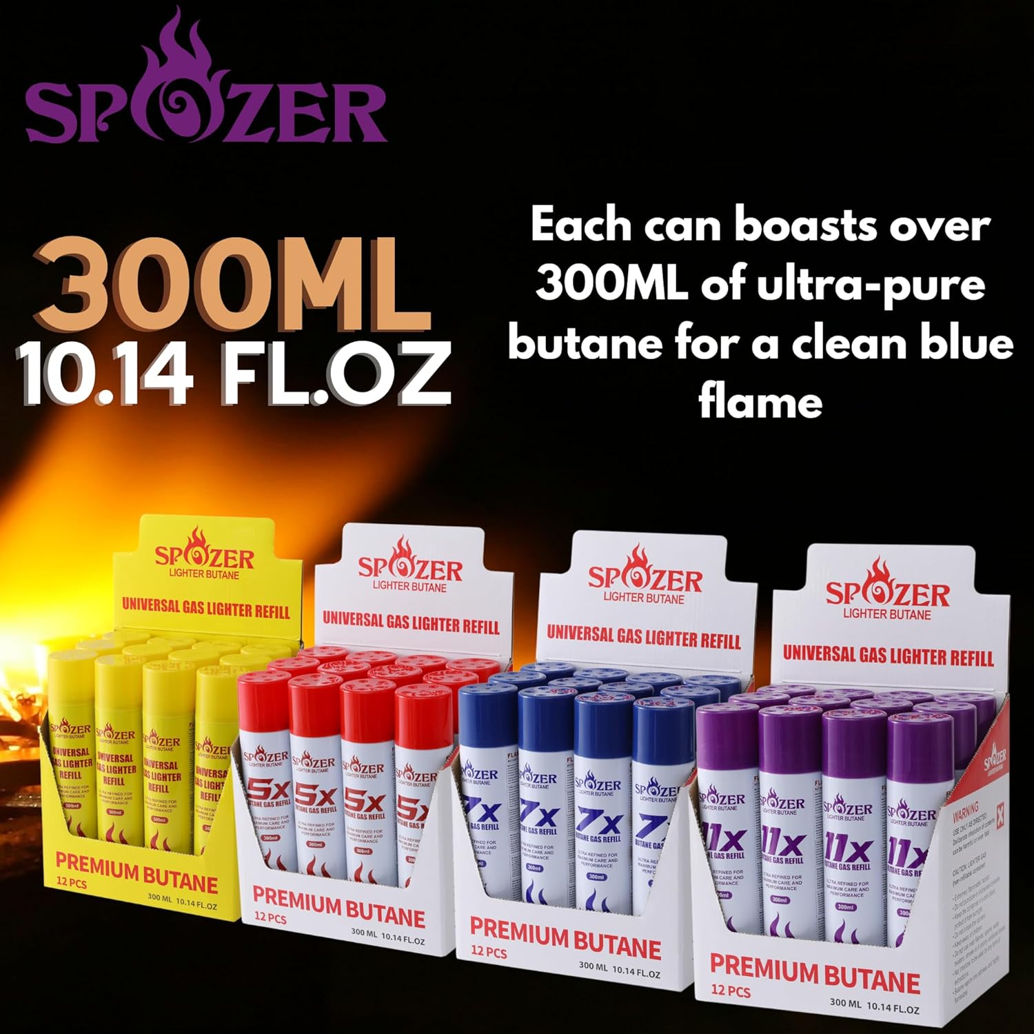 11X Premium Butane Fuel, Universal 99.99% Ultra Pure Butane Gas for Lighters, 300ml(10.14 Oz) Cans, One Display Box(Pack of 12) 12 CANS