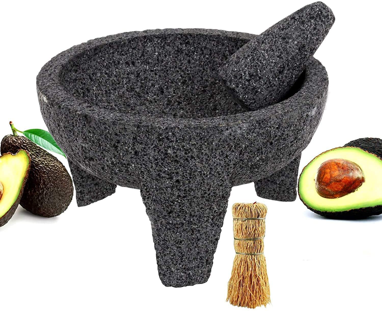 ematik Molcajete 9” Mortar & Pestle Salsera Salsa Guacamole Tejolote Lavastone Aztec Mayan Toltec Volcanic Rock Ancient