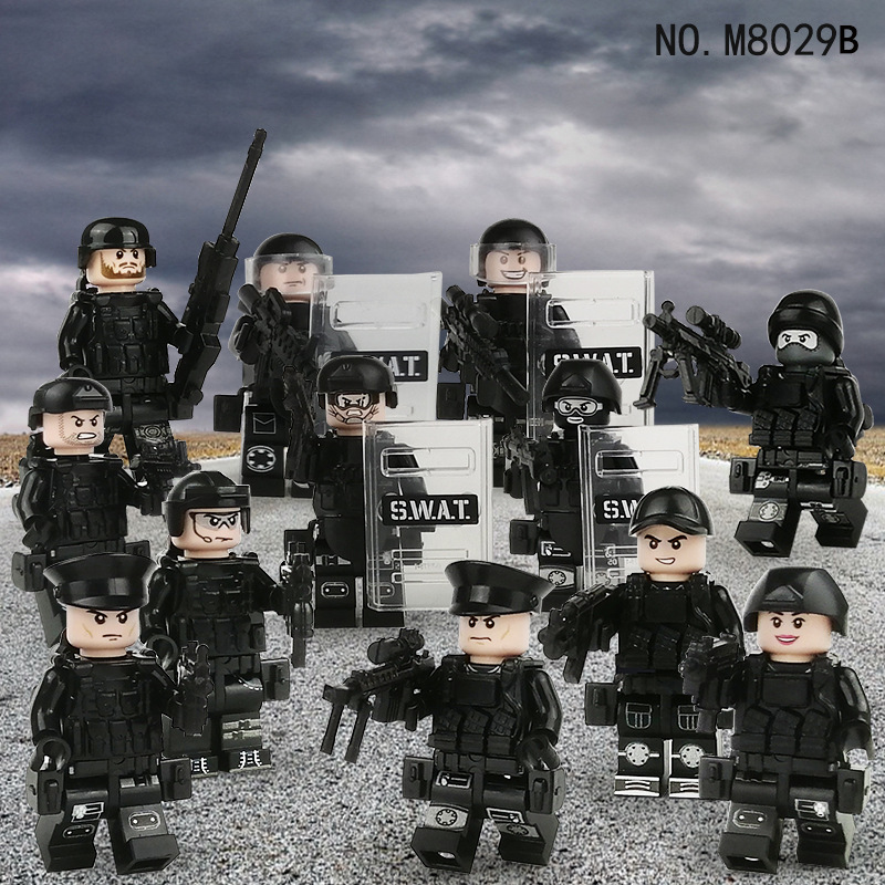 M809A 809B police building block figurines, black special police figurines, small particle assembled toy bags for distribution