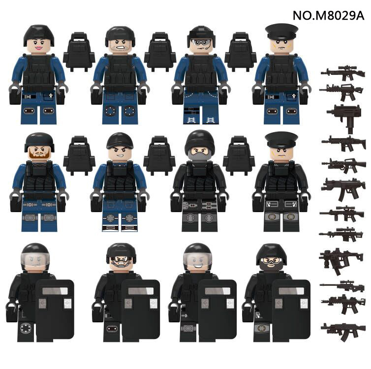 M809A 809B police building block figurines, black special police figurines, small particle assembled toy bags for distribution