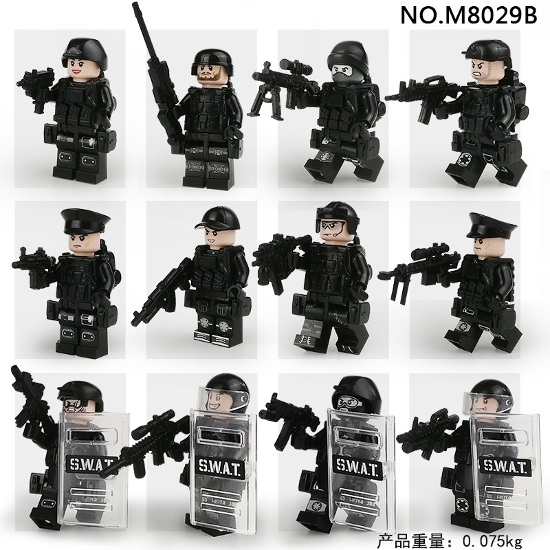 M809A 809B police building block figurines, black special police figurines, small particle assembled toy bags for distribution