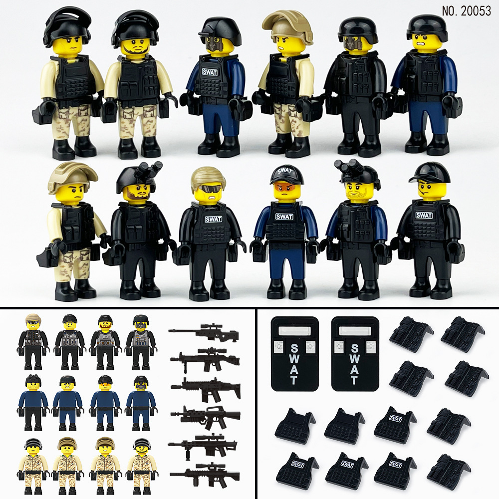 M809A 809B police building block figurines, black special police figurines, small particle assembled toy bags for distribution