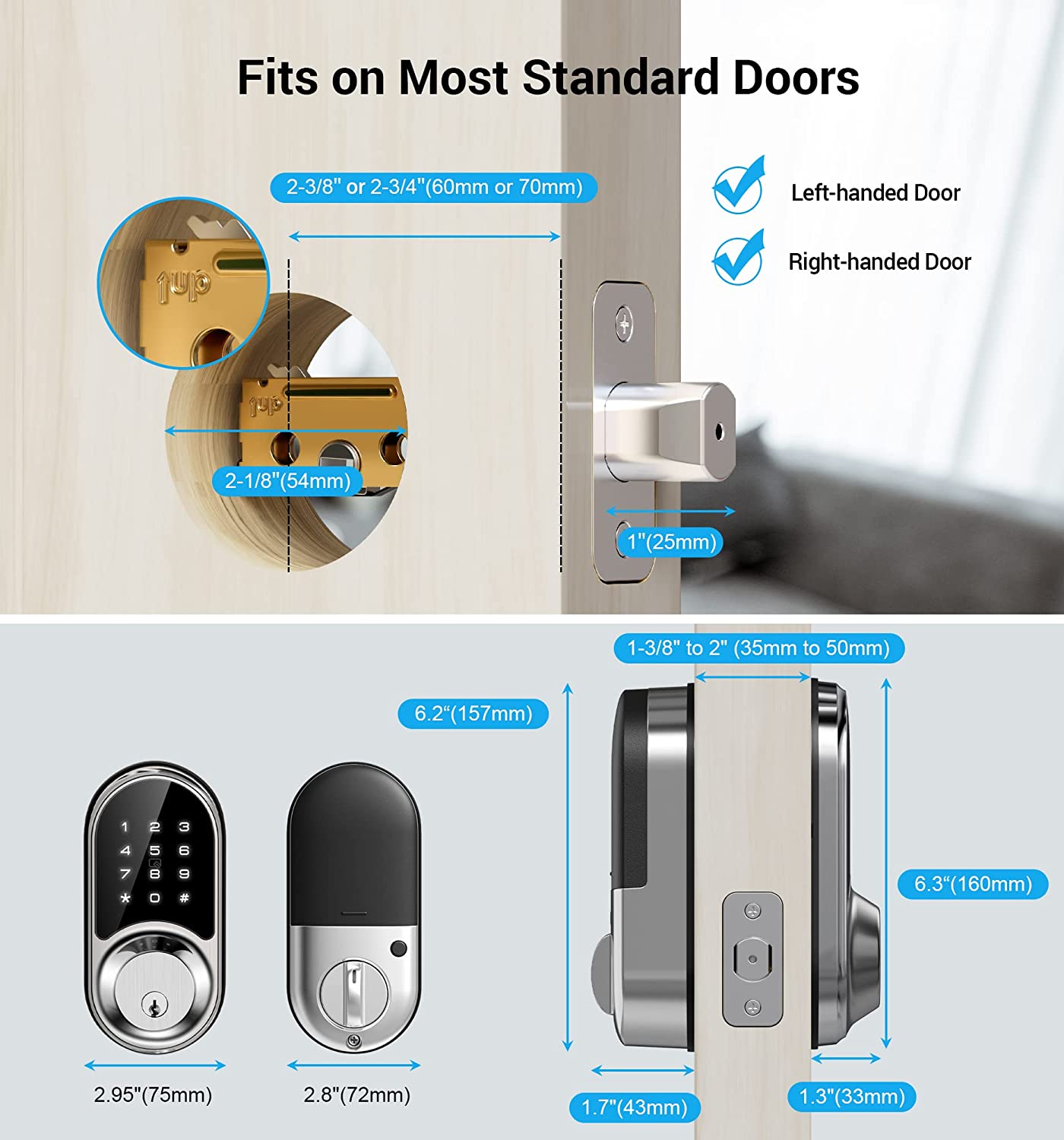 Veise Smart Lock, Keyless Entry Door Lock, Smart Locks for Front Door with APP Control, Electronic Digital Lock with Touchscreen Keypad Set, Smart Deadbolt, Auto Lock, Easy Installation, Satin Nickel