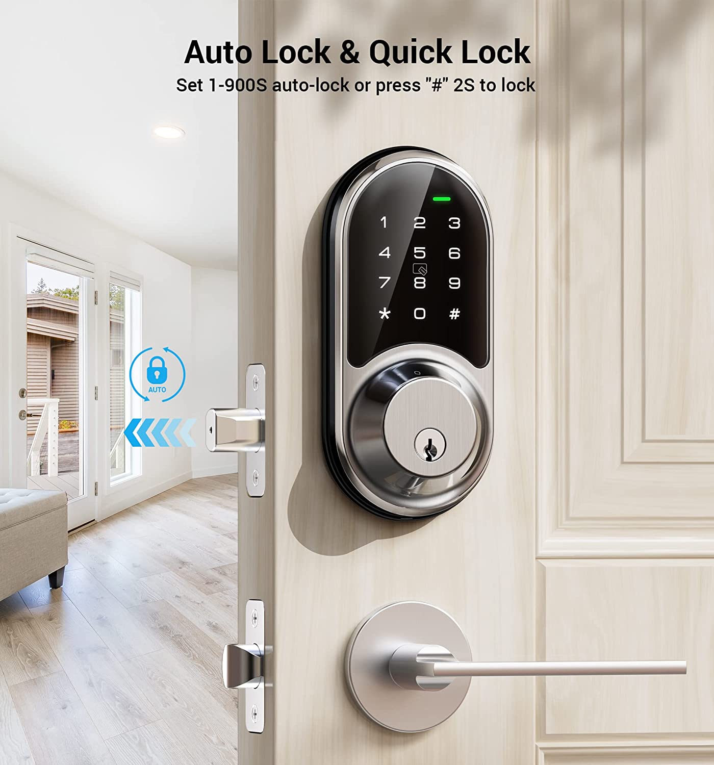 Veise Smart Lock, Keyless Entry Door Lock, Smart Locks for Front Door with APP Control, Electronic Digital Lock with Touchscreen Keypad Set, Smart Deadbolt, Auto Lock, Easy Installation, Satin Nickel