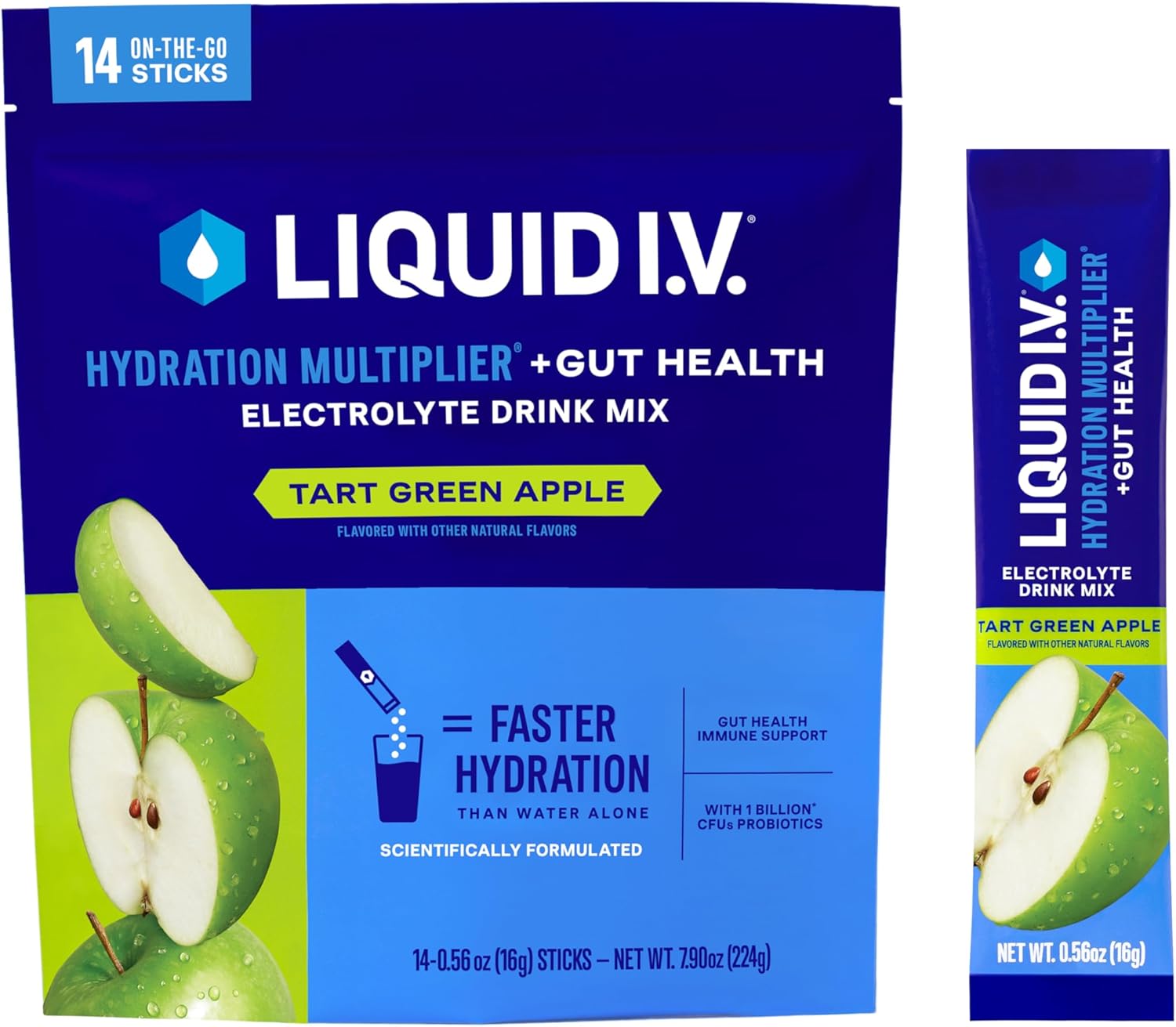Liquid I.V.® Hydration Multiplier® + Probiotic Kombucha - Tart Green Apple - Hydration Powder Packets | Electrolyte Drink Mix | Easy Open Single-Serving Stick | Non-GMO | 14 Servings (Pack of 1) 14 Pound (Pack of 1)