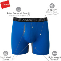 Hanes Men’s Total Support Pouch Boxer Briefs, X-Temp Cooling, Moisture-Wicking Underwear, Regular, Long-leg and Trunk, 3-Pack Regular- 6