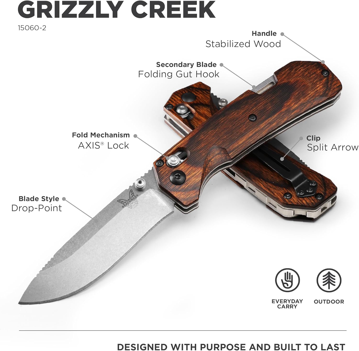 Benchmade - Grizzly Creek 15060-2 Hunting Knife with Wood Handle (15060-2)