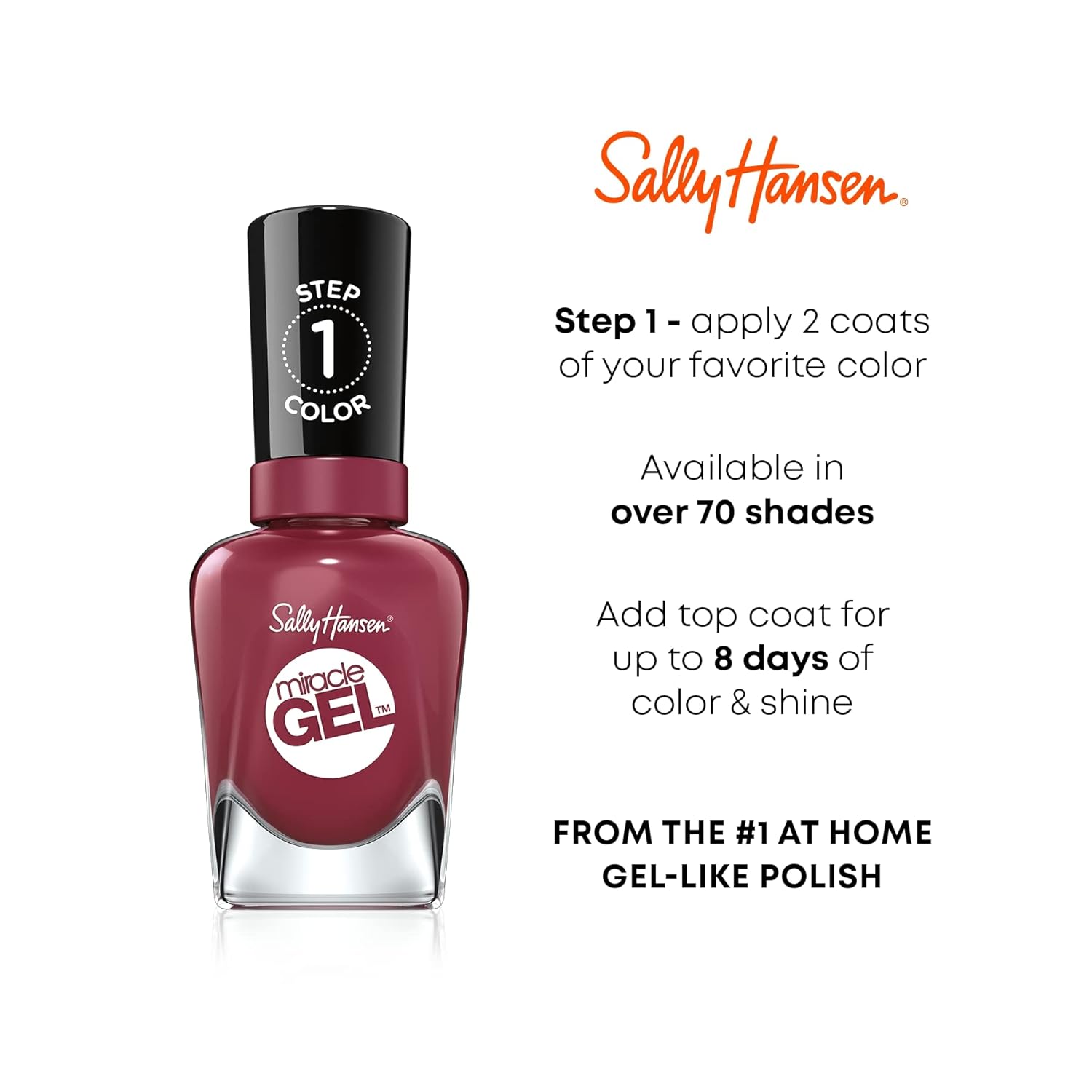 Sally Hansen Miracle Gel™, Travel Seekers First Glass, Long Lasting, Gel-Like Formula, No UV Lamp Needed, Pink Nail Polish FIRST GLASS 0.5 Fl Oz (Pack of 1)
