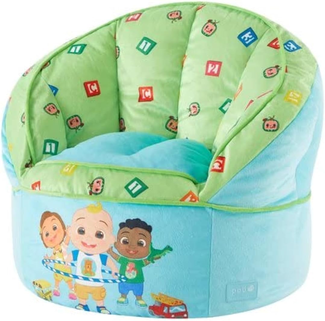 Idea Nuova Cocomelon Blue Round Bean Bag Chair for Kids, Ages 3+, Large