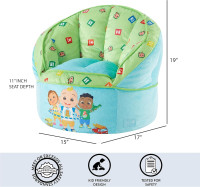 Idea Nuova Cocomelon Blue Round Bean Bag Chair for Kids, Ages 3+, Large