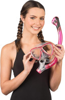 Cressi Adult Snorkel Set (Mask, Dry Snorkel, Adjustable Fins) - Light for Travel - Bonete Pro Dry Set: Designed in Italy Translucent Pink S/M | US Man 4.5/8.5 | US Lady 5/9.5 | EU 36/41