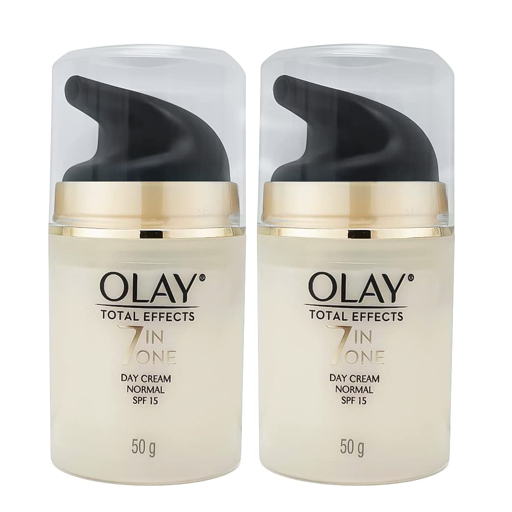 Olay Total Effects 7-in-1 Day Cream Normal, Fast Absorption Anti-Aging Daily Moisturizer with SPF 15, 50g Each (Pack of 2)