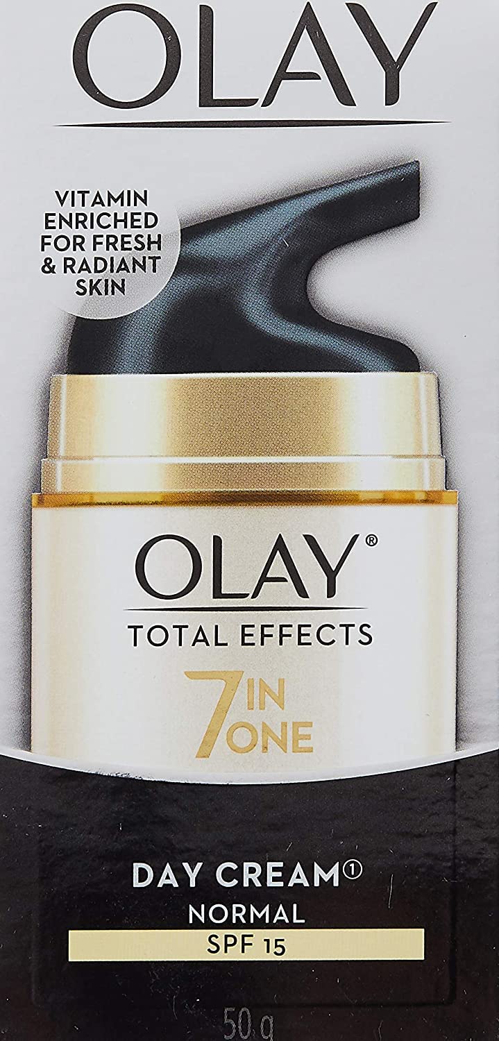 Olay Total Effects 7-in-1 Day Cream Normal, Fast Absorption Anti-Aging Daily Moisturizer with SPF 15, 50g Each (Pack of 2)