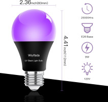LED Black Light Bulbs 2 Pack, A19 9W UV Black Light Replace Up to 100W, 120V E26 Base UVA Level 385-400nm, Glow in The Dark for Body Pain, Blacklights Party, Halloween