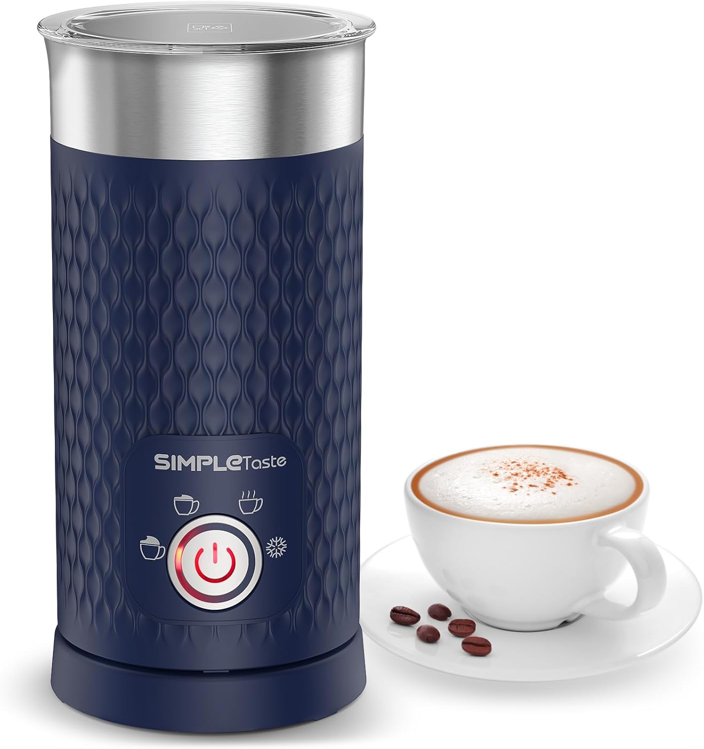 SIMPLETASTE Milk Frother, 4-in-1 Electric Milk Steamer, Automatic Warm and Cold Foam Maker and Milk Warmer for Latte, Cappuccinos, Macchiato Blue