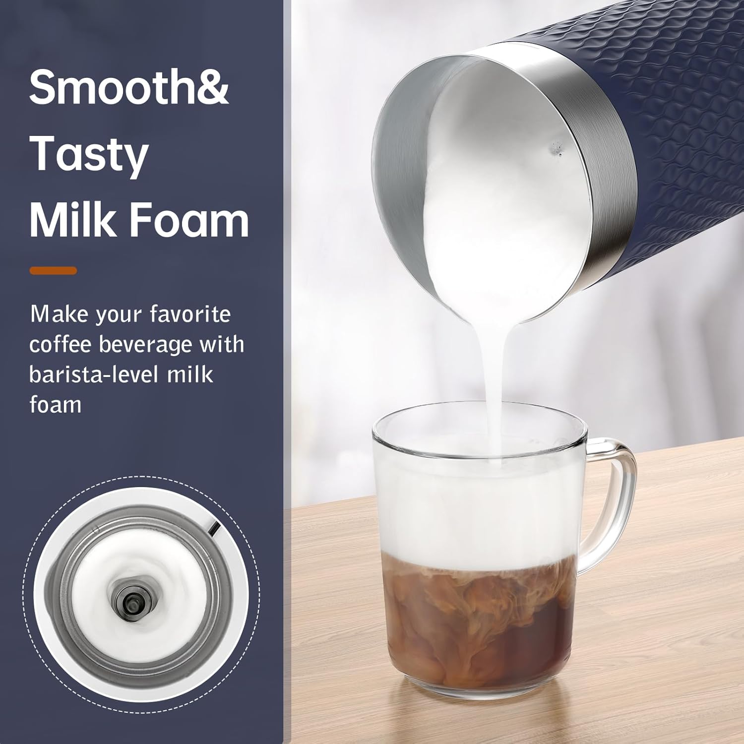 SIMPLETASTE Milk Frother, 4-in-1 Electric Milk Steamer, Automatic Warm and Cold Foam Maker and Milk Warmer for Latte, Cappuccinos, Macchiato Blue