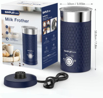 SIMPLETASTE Milk Frother, 4-in-1 Electric Milk Steamer, Automatic Warm and Cold Foam Maker and Milk Warmer for Latte, Cappuccinos, Macchiato Blue