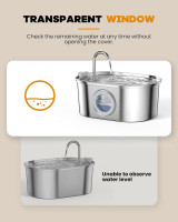 Cat Water Fountain Stainless Steel: 108oz/3.2L pet Water Fountain - Water Fountain for Cats Inside with Water Level Window - Faucet cat Fountain - Quiet Pump - for Dogs and Cats - SOOFPET