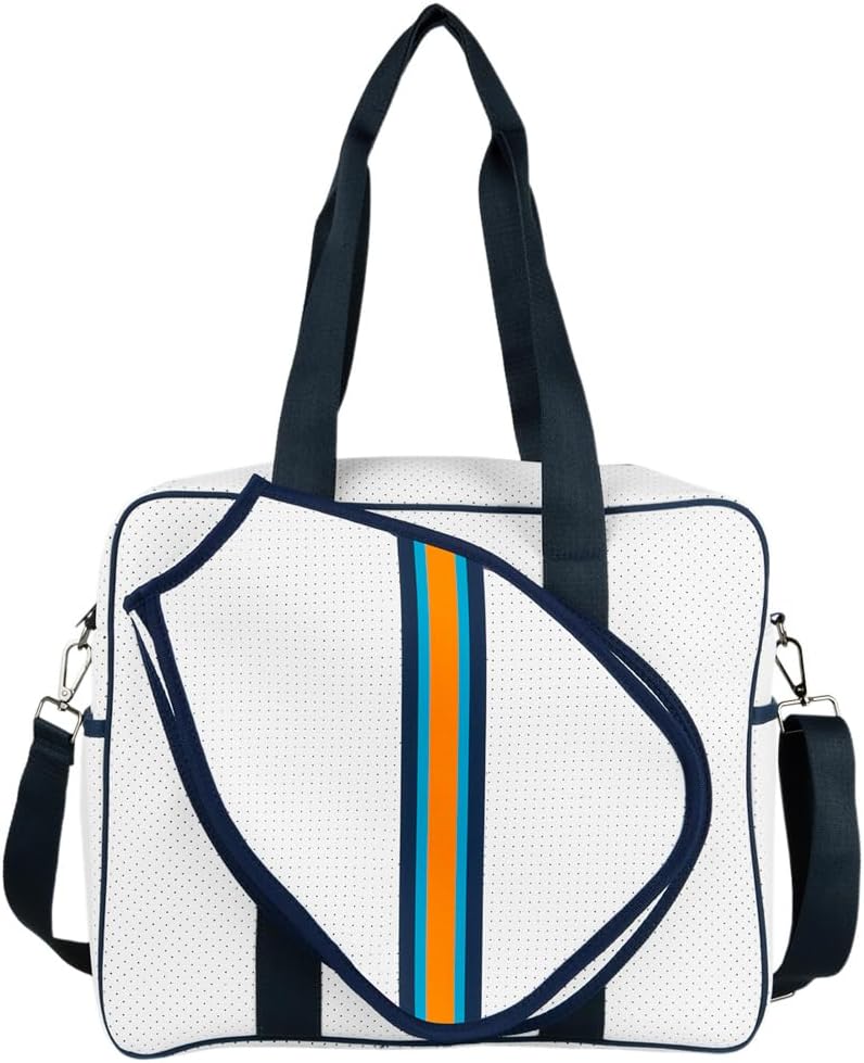 Women's Fashion Pickleball Bag - Brooklyn Design, Indoor Use White navy orange